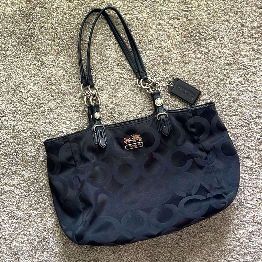 Coach Signature Mia Op Art Black Shoulder Bag